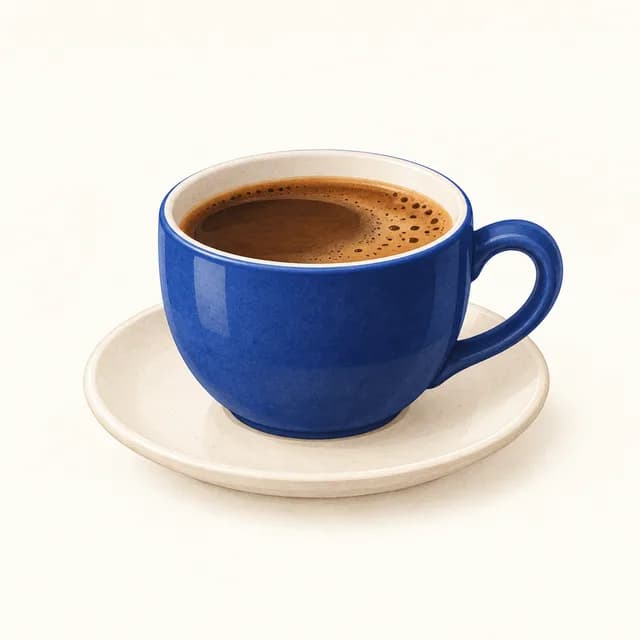 A blue cup of coffee on a saucer